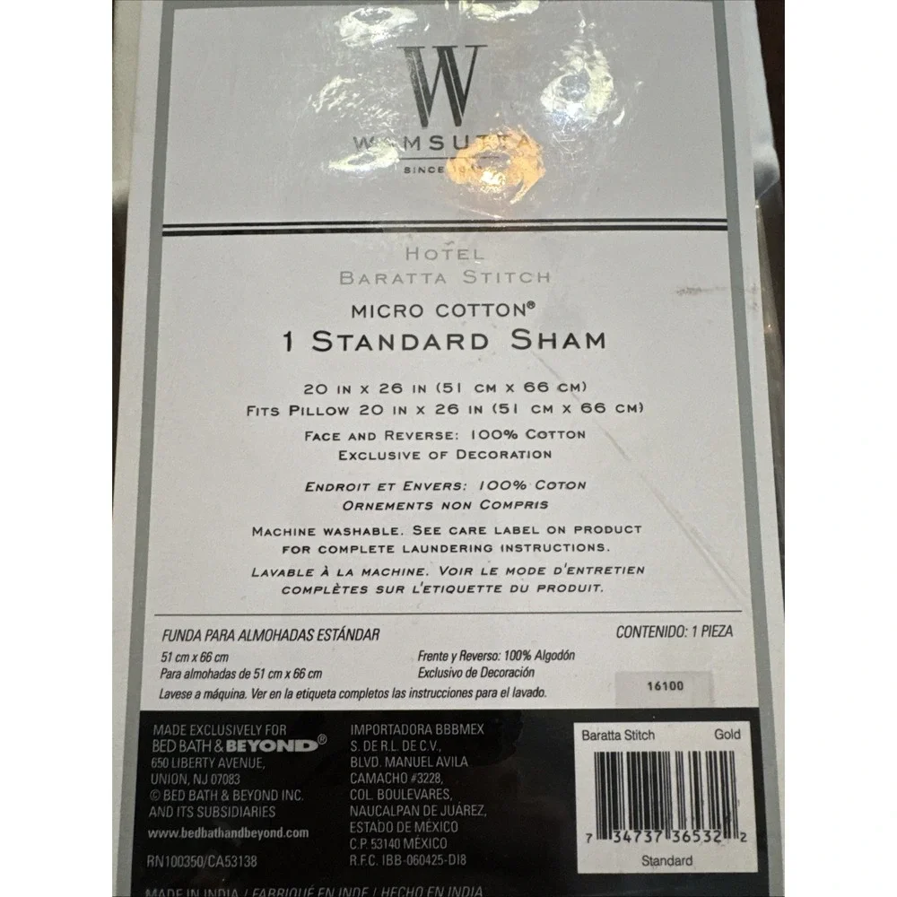 Wamsutta Standard Pillow Sham Hotel Baratta Stitch Gold Double Border Cotton New